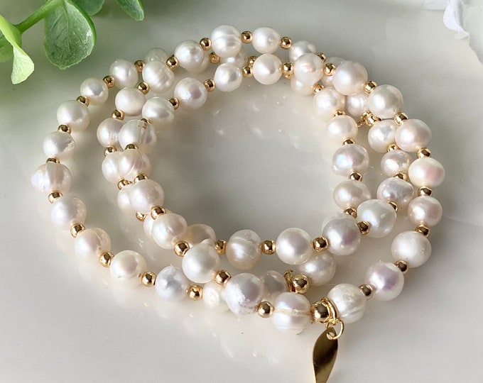 White gold freshwater pearls and pink gold hematite bracelet, freshwater pearls and pink gold hematite jewelry, christmas gifts, women's gif