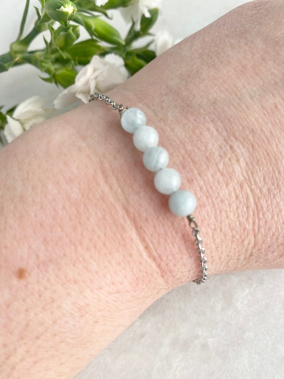 140 French Hide Aquamarine Maternity Bracelet, White Lava Stone, Pregnant Woman Bracelet, Gift for Woman Shower, Rose Quartz Bracelet