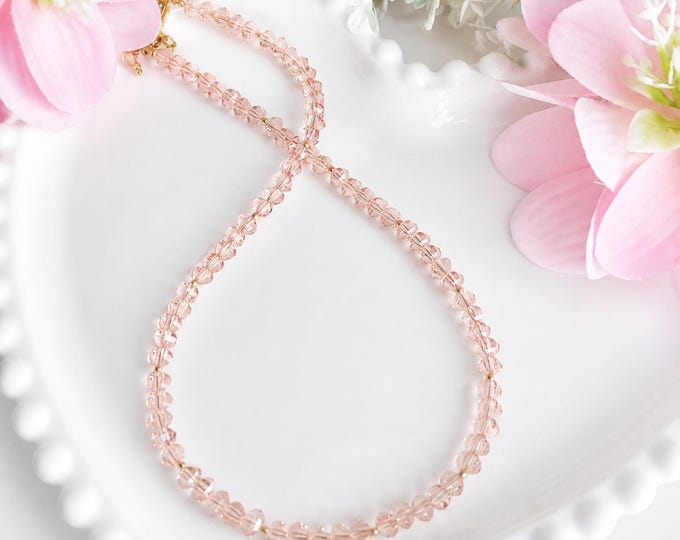Collier cristal rondelles blanche, collier cristal lanterne rose