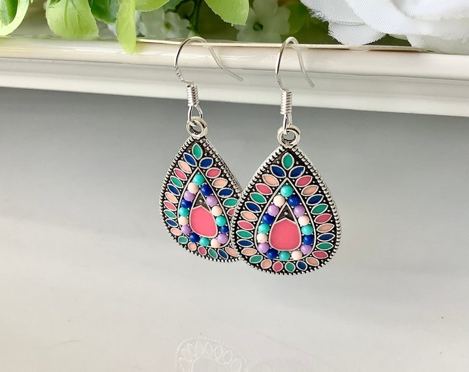 925 sterling silver earrings, color mosaic, multicolor