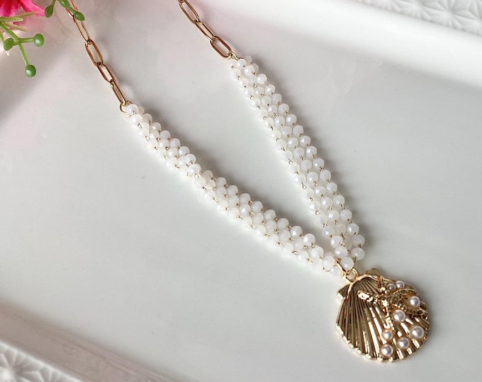 Collier coquillage perles  esprit bord de mer