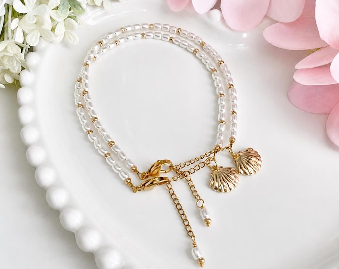 Bracelet cheville perle avec coquillages
