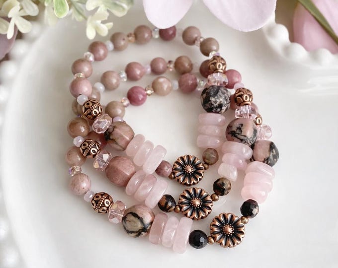 Bracelet Romance de conte de fées bijoux roses et cuivre boucles doreilles bracelet romantique feminin cadeau luxe pour femme