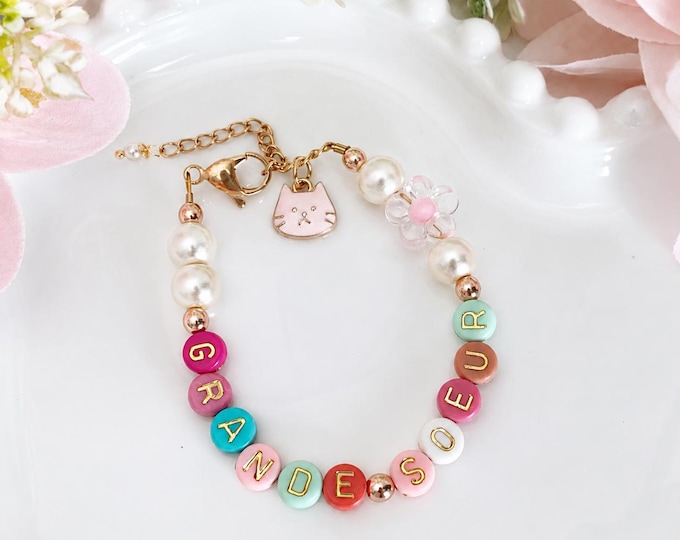 Bracelet personnalisée grande sœur – Bijou maman famille pastel – Cadeau fete des meres – Bracelet enfant- bracelet prénom