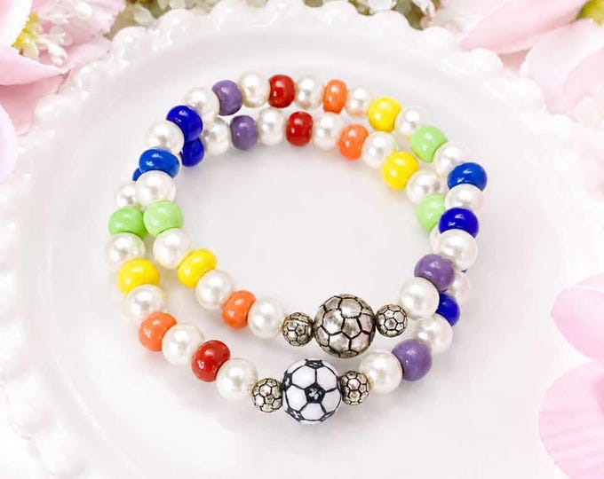 Bracelet Ballon de Soccer | Soccer Ball Bracelet | Cadeau Joueur de Soccer | Bijou Sportif Fait Main | Cadeau Femme, Ado ou Enfant