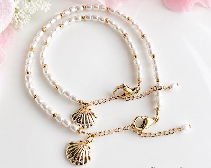 Bracelet cheville perle avec coquillages