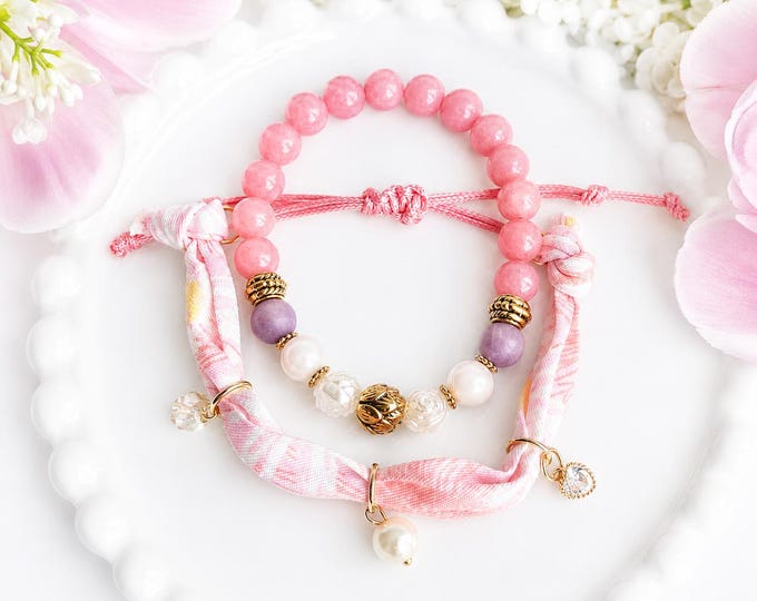 Bracelet bandana  cordon rose