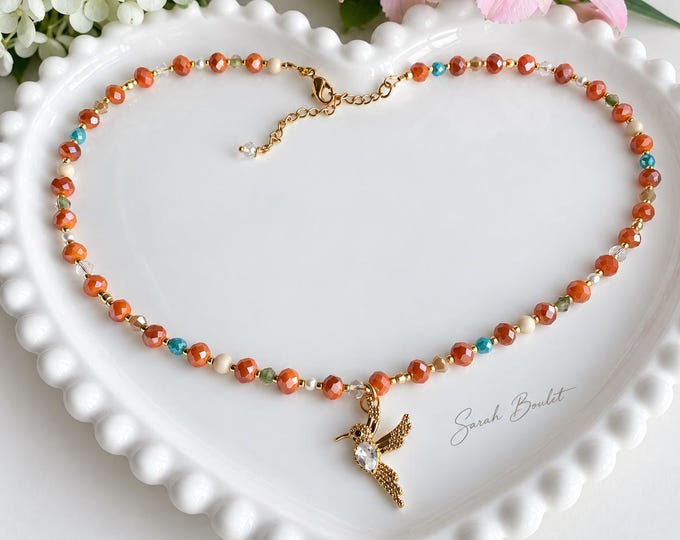 Collier colibris orange