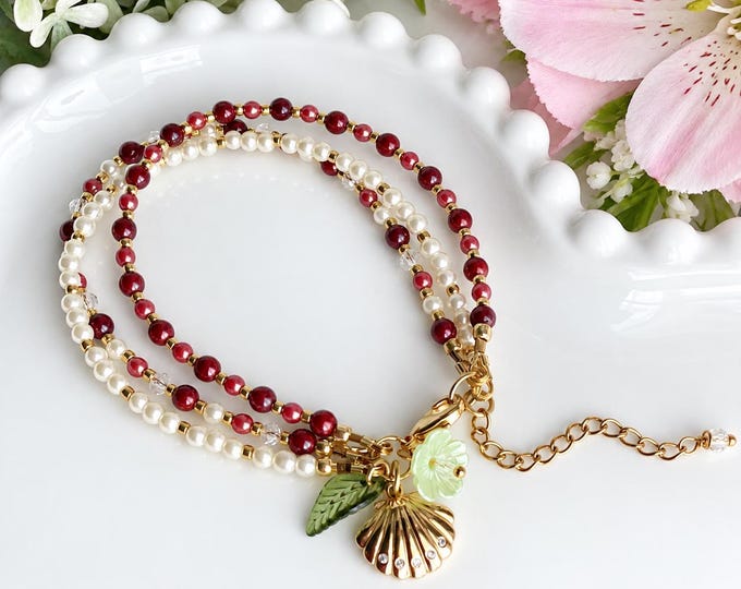 Bracelet bordeau et olive
