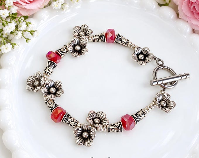 Bracelet fleur rouge