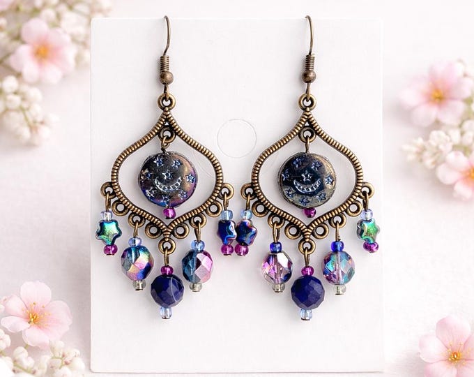 Boucle oreille collection moonlight,  Collection Moonlight – Boucles d’oreilles bohèmes scintillantes