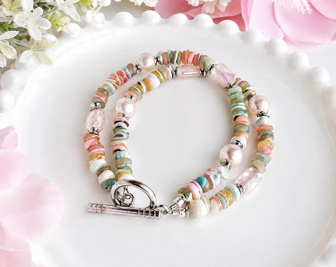 Bracelet double de rondelle coquillages en nacre multicolores