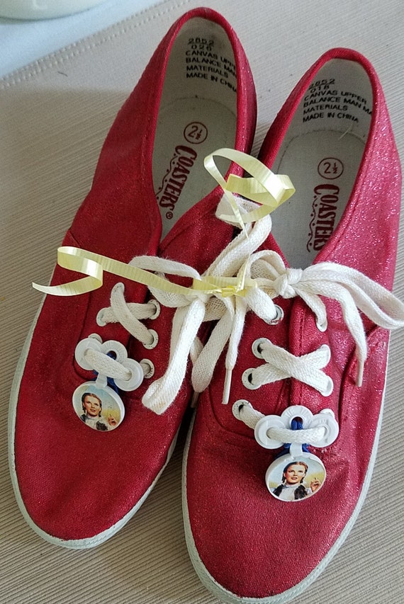 Ruby glittered Canvas slippers with Dorothy Tag