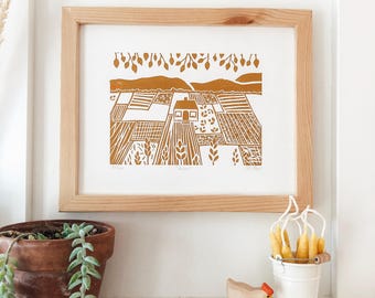 Scandinavian Folk Art Print, Lino Print, Linocut Print, Original Art, Manitoba, Block Print, Home Print, Relief Print, Home Decor