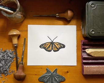 Monarch Print, Monarch Butterfly, Monarch Artwork, Linocut, Lino print, Butterfly Print, Monarch Gift, Gift for friend, Gift for Mom