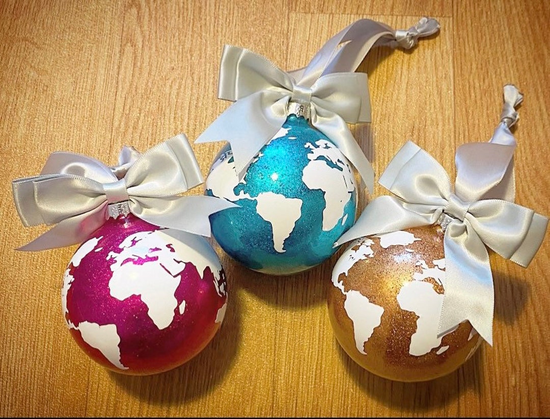 Personalised World Map Christmas Tree Bauble Gift, Travel Gift, Cabin