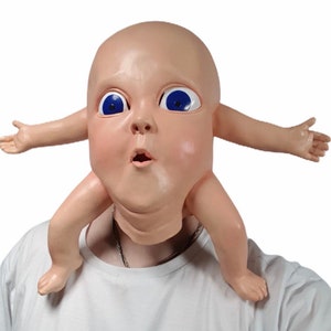 Funny Baby Mask Latex Blue Eyed Boy Stag Party Costume Creepy Baby Doll Face