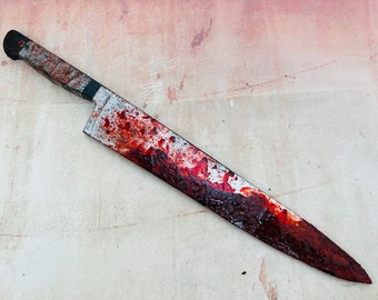 Cuchillo de cocina ensangrentado estilo Myers, hoja de PU, accesorio de película de terror, accesorio de Halloween altamente personalizado