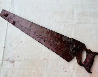 Customized Bloody Hand Saw Vintage Horror Movie Prop PU Hacksaw Accessory