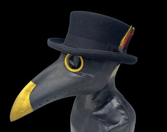 Plague Doctor Mask Latex Long Beak Black & Gold Adult