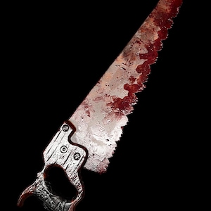 Vintage Saw Movie Prop PU, Bloody Hand Saw Horror Sawtooth Blade (Customized)