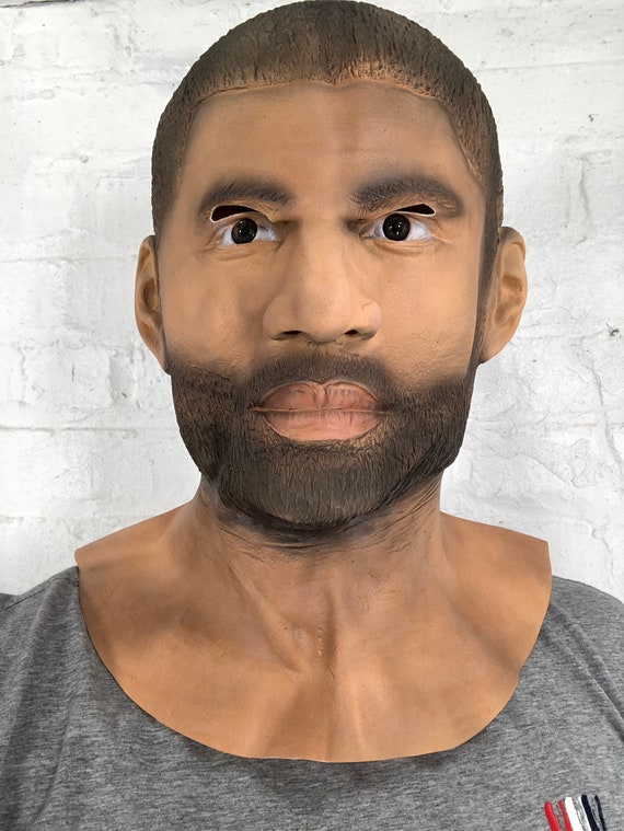 Realistic Black Male Man Model Mask With Beard Latex Full Head Shoulders Costume