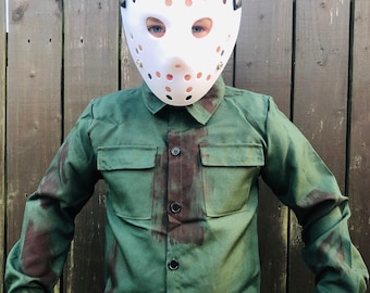 Kids Jason Voorhees Costume Shirt & White Hockey Mask