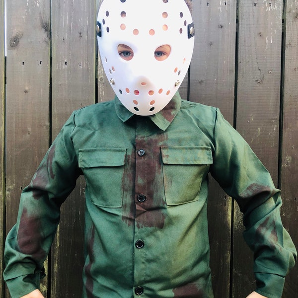 Disfraz de Jason Voorhees para niños, camiseta y máscara de hockey blanca