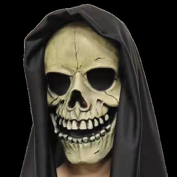 White Skull Mask with Attached Black Hood
