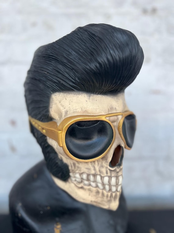 Dead Elvis Skull Mask Black Quiff Rock N Roll Teddy Boy Gold