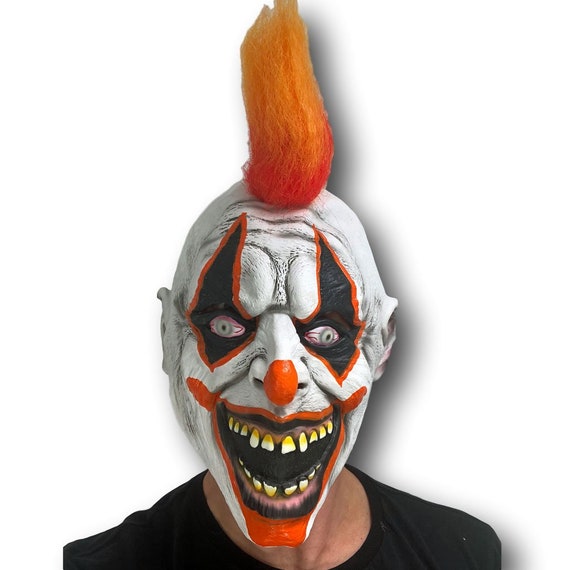 Scary Clown Mask Orange Spikey Hair Halloween Big Teeth Horror Etsy