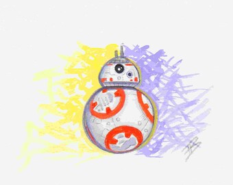 STAR WARS BB8 Fine Art Print Wall 8" x 10" Print Artist Phil Born  Last Jedi Empire Strikes Back Return of the Jedi Rise of Skywalker