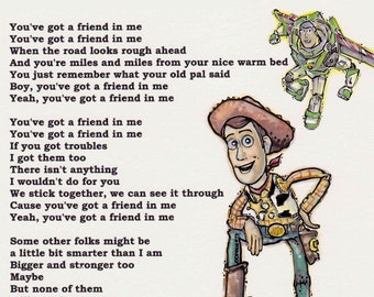You've Got a Friend in Me Fine Art Quality Print (Multiple Sizes)  /  Disney Pixar Toy Story / Woody / Buzz Lightyear