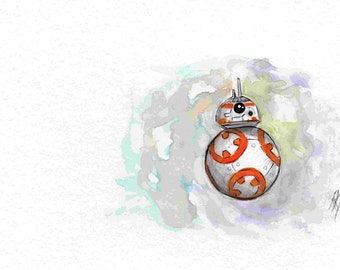 STAR WARS BB8 Fine Art Print Wall 8" x 10" Print Artist Phil Born  Force Awakens droid Last Jedi Rise of Skywalker JJ Abrams