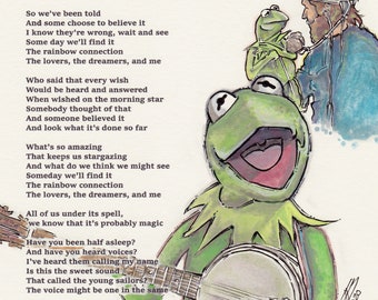 Classic RAINBOW CONNECTION / Precious Kermit the Frog and the Legend Jim Henson Fine Art Quality Print