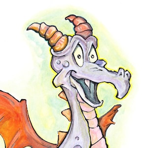 DISNEY FIGMENT 8&quot; x 10&quot; Art Print Watercolor Painting  by Pop Culture Artist Phil Born Journey into Imagination Epcot artwork Pop Art