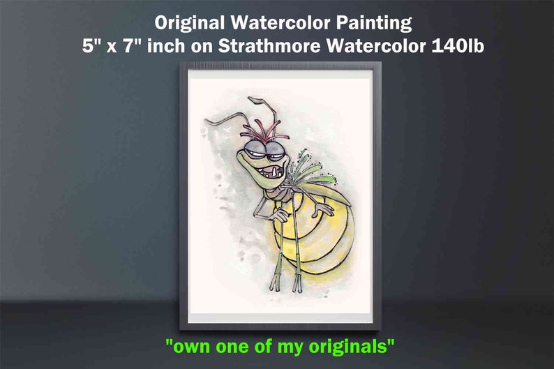 RAY the FIREFLY Original Watercolor Painting Disney Watercolor Princess and the Frog Disney Decor