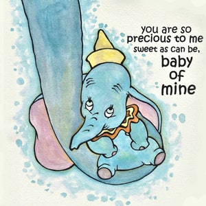 DUMBO Watercolor Print / Nursery Fine Art Quality Print (Multiple Sizes) / Dumbo Print / Disney Nursery / Baby Dumbo / Baby of Mine