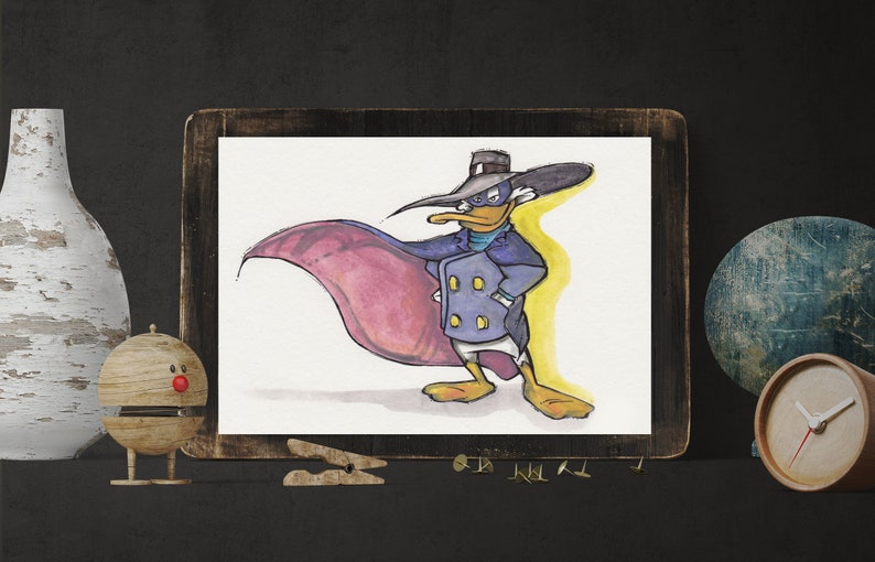 Multiple Sizes Iconic DARKWING DUCK Fine Art Quality Print Classic Disney Ducktales Afternoon Cartoon