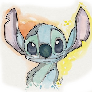 DISNEY STITCH 8&quot; x 10&quot; Wall Print Artist Phil Born  Lilo & Stitch Hawaii artwork cute adorable kids room friendship family