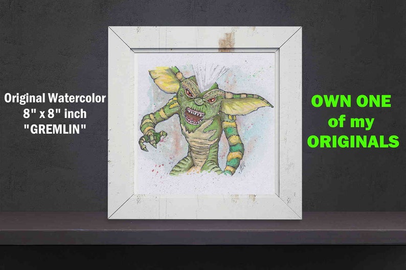 GREMLINS Original Watercolor Painting Stripe Horror Decor