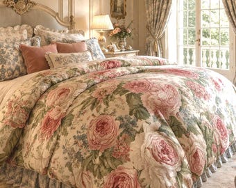 Baumwolle Chateaucore Soft Pink Pfingstrosen Rosen Bettwäsche Set Floral Vintage Style Bettwäsche Shabby Chic Victorian Queen King Twin Französisch Romantisches Bett
