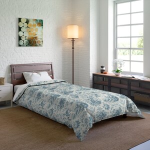 Elegante edredón floral francés Blue Angels, ropa de cama de estilo vintage, estilo shabby chic, decoración victoriana estilo cottagecore, tamaño queen, king y twin. imagen 5