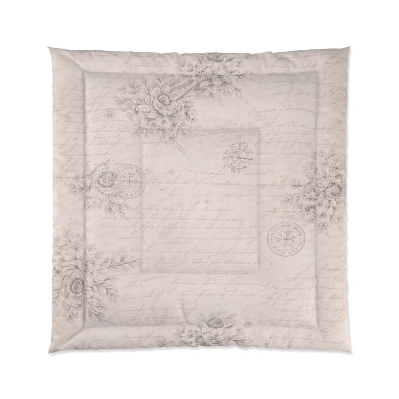 Chateaucore Soft Cream French Script Comforter Set Vintage Style ...
