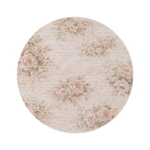 Chateaucore French Script Love Letter Vintage Rose Floral Round Rug | Shabby Chic Cottage Decor