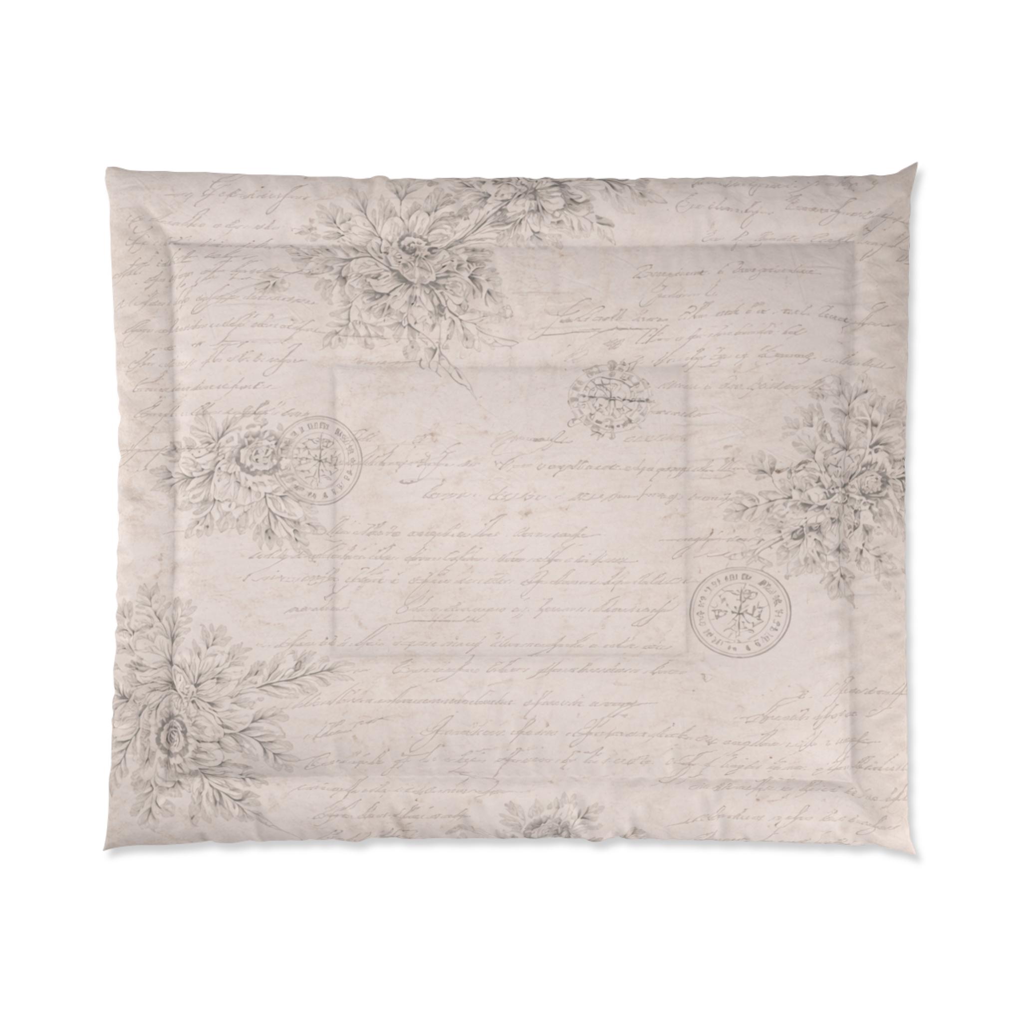 Chateaucore Soft Cream French Script Comforter Set Vintage Style ...