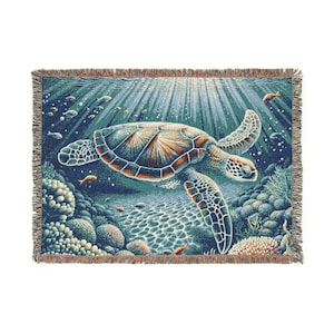 Cobertor de tapeçaria aconchegante com tartaruga marinha sob o mar, decoração de parede com tema de oceano, presente para amantes da natureza, acessório para casa de praia