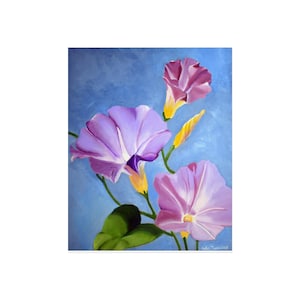Florales Kunst Giclee Print Poster, Morning Glory Wanddekoration, leuchtende rosa violette Blumen, Home Office Dekor, Botanische Druckkunst