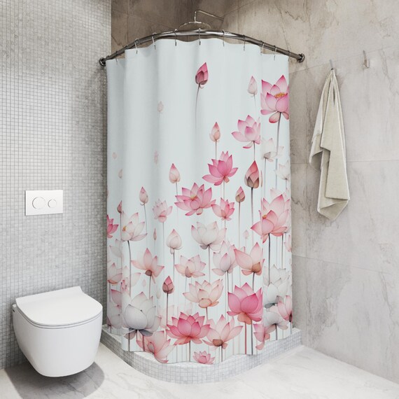 OPSREY Tende da doccia con stampa di fiori di loto, tenda da bagno, impermeabile, lavabile, per la decorazione del bagno di casa, con 12 ganci, 183 x 183 cm