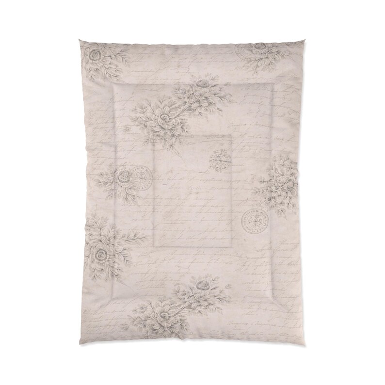 Chateaucore Soft Cream French Script Comforter Set Vintage Style ...